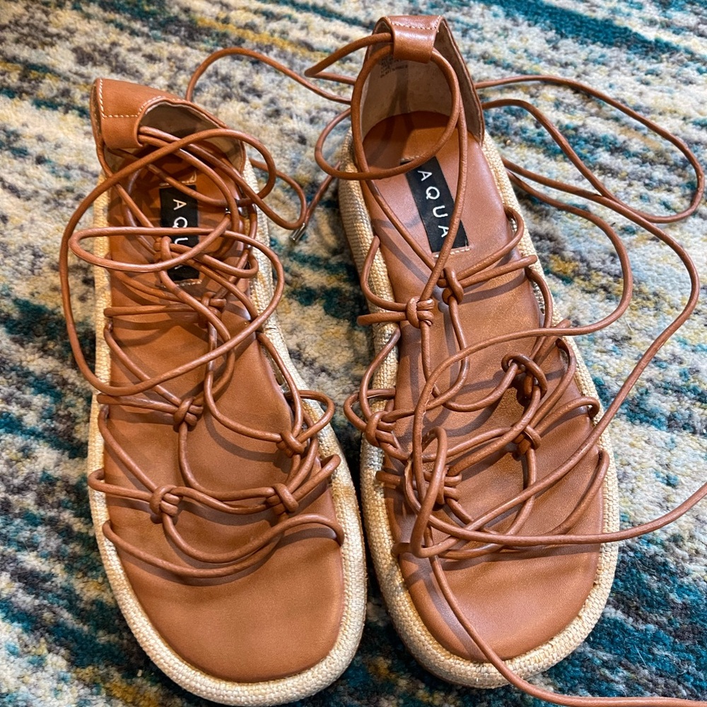 Aqua Women's Brown Lace-Up Sandals